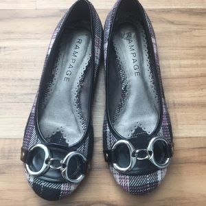 Plaid Fabric Buckle Flats